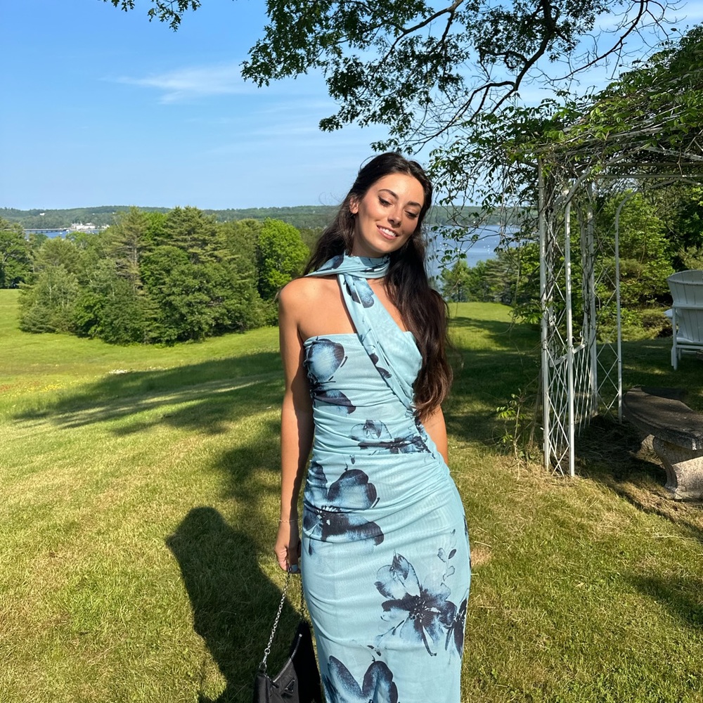 Elegant Blue Floral Maxi Dress PEPPER MAYO